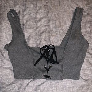 Grey Lace Up crop top corset gray boho bohemian gypsy